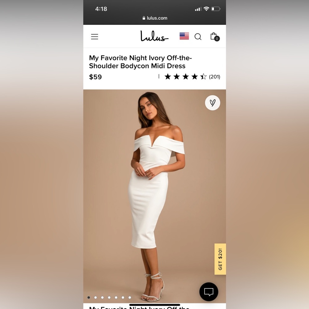 Lulu’s My Favorite Night Ivory Off-the-shoulder Bodycon Midi Dress size SMALL